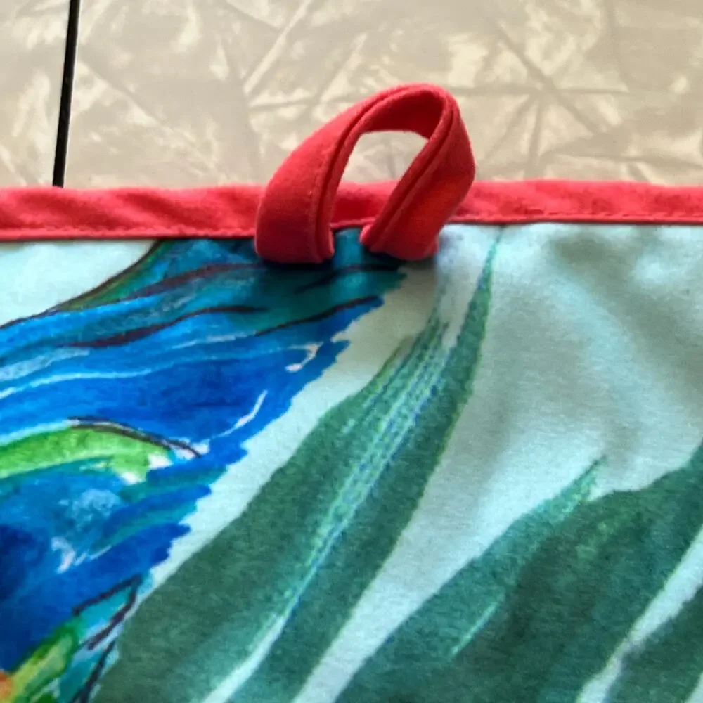 Johnny was double sided tropical and cheetah coral teal beach towel 67”x37.5”htf